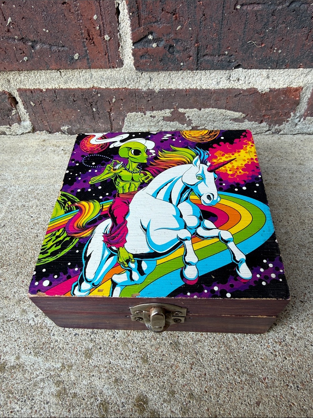 Hand-Painted Alien Unicorn Rainbow Box